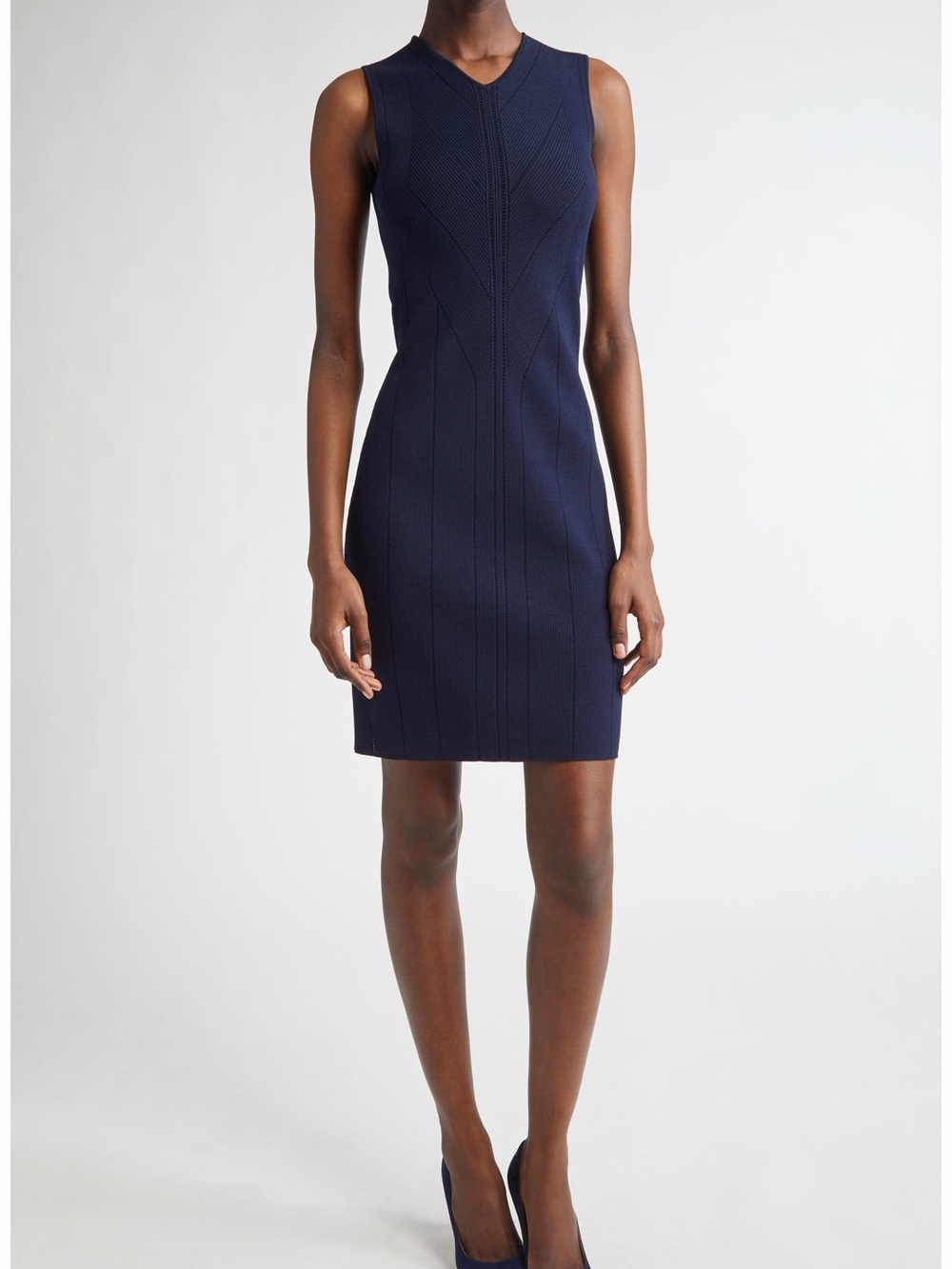 ST. JOHN Santana Knit Sleeveless Navy Ribbed Sheath Dress